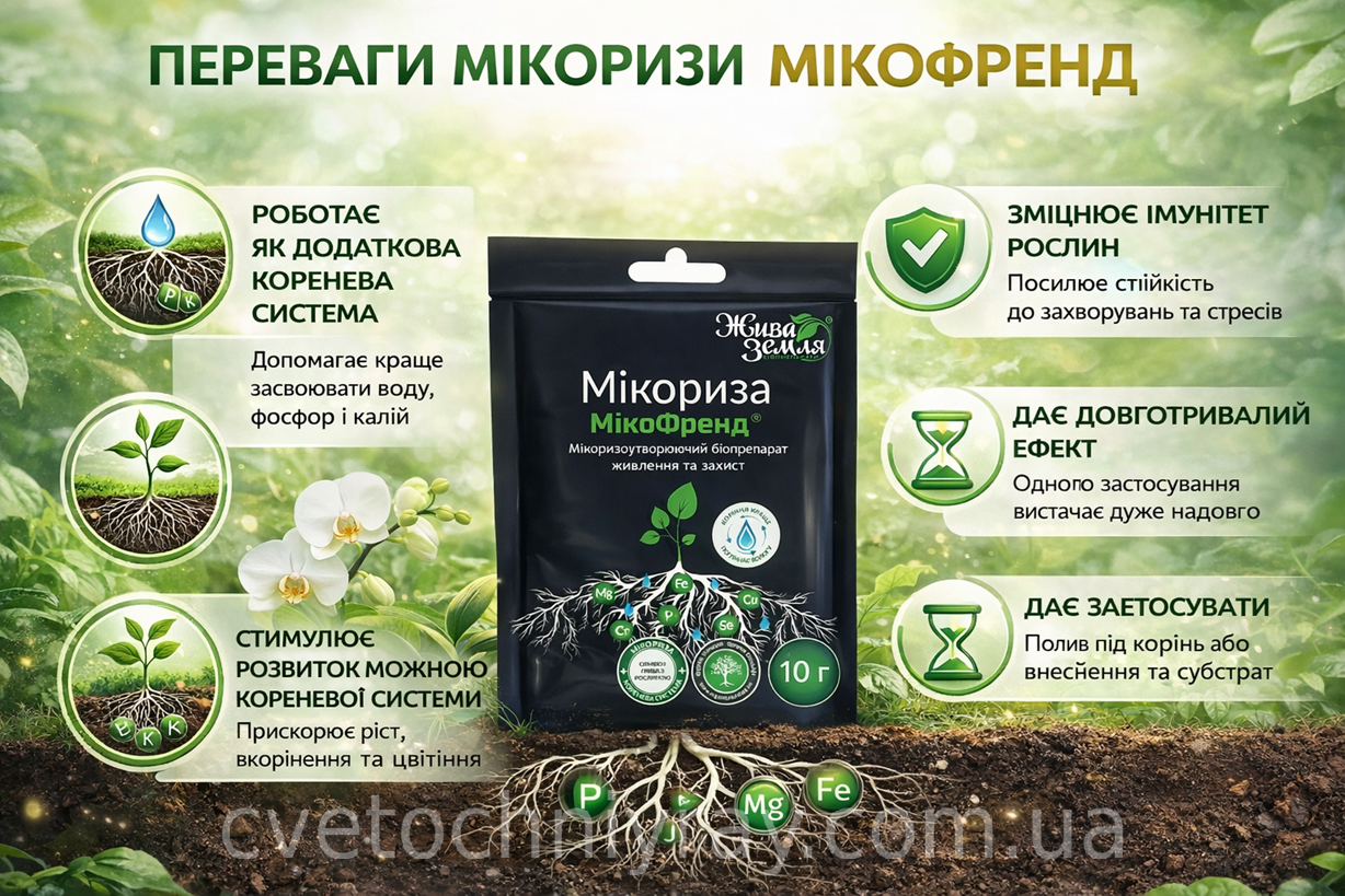 Мікориза МікоФренд — переваги: розвиток коренів, живлення, імунітет рослин