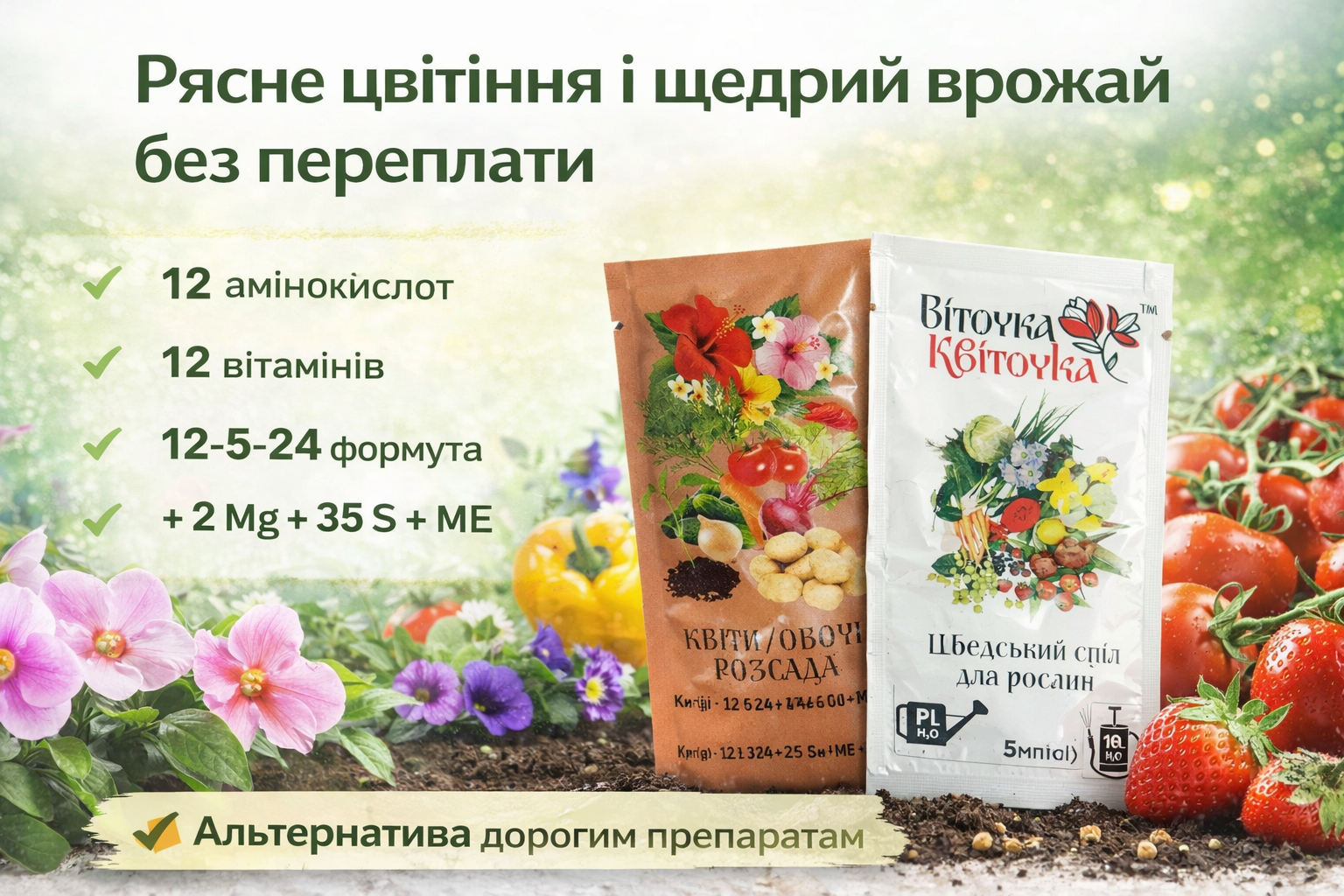 добриво віточка квіточка 12-5-24 для цвітіння та плодоношення амінокислоти вітаміни мікроелементи